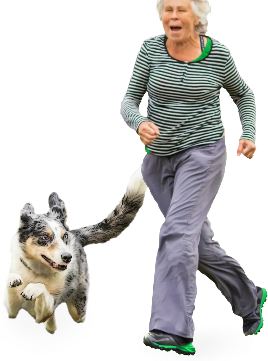 Woman running with dog